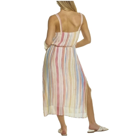 BELLA DAHL Rainbow Stripe Tie Waist Midi Dress Coastal Chic Summer – Size S - Picture 4 of 15